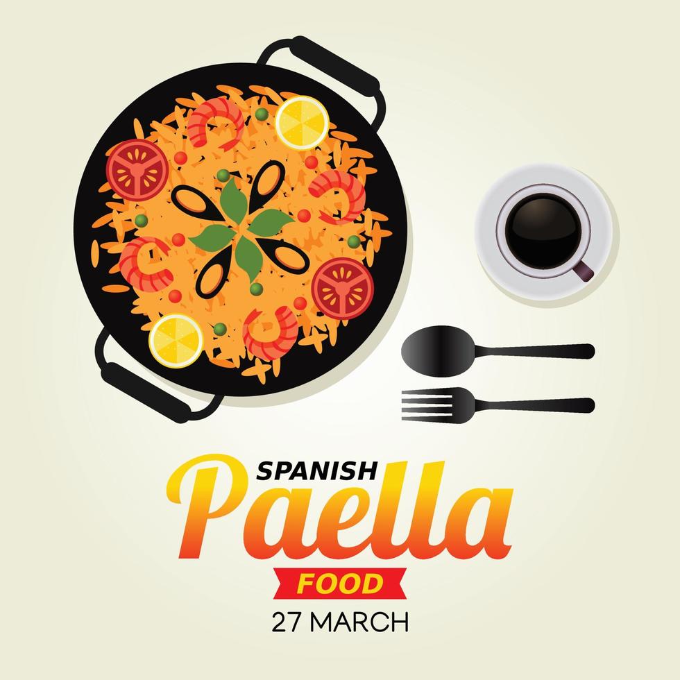 illustrazione di progettazione di vettore del giorno dell'alimento della paella spagnola.