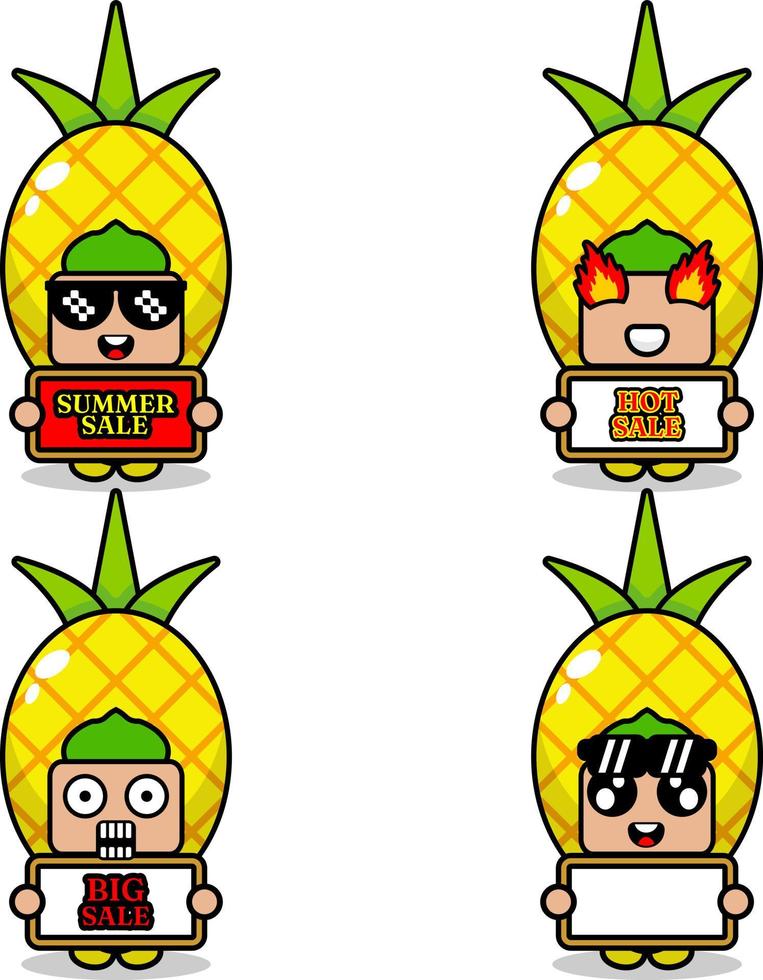 simpatico personaggio dei cartoni animati vettore ananas frutta mascotte costume set vendita estiva bundle collection