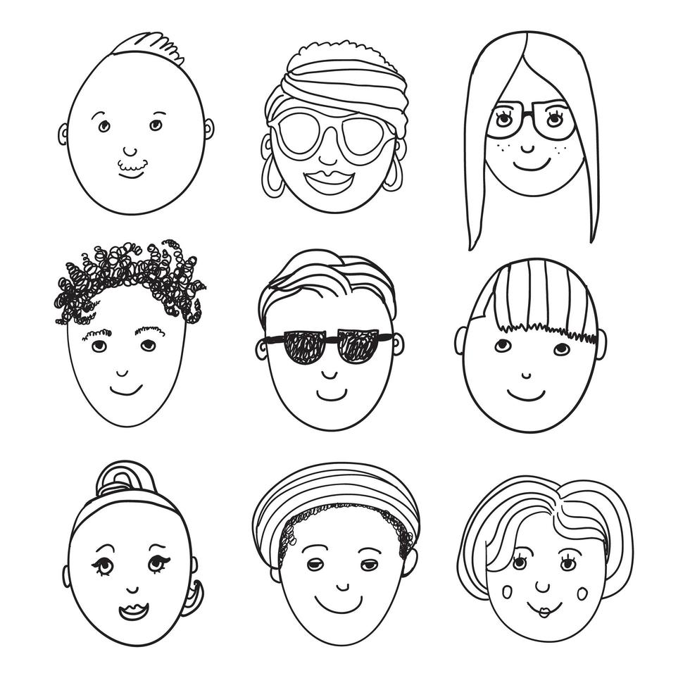 set di facce di persone disegnate a mano vettoriali