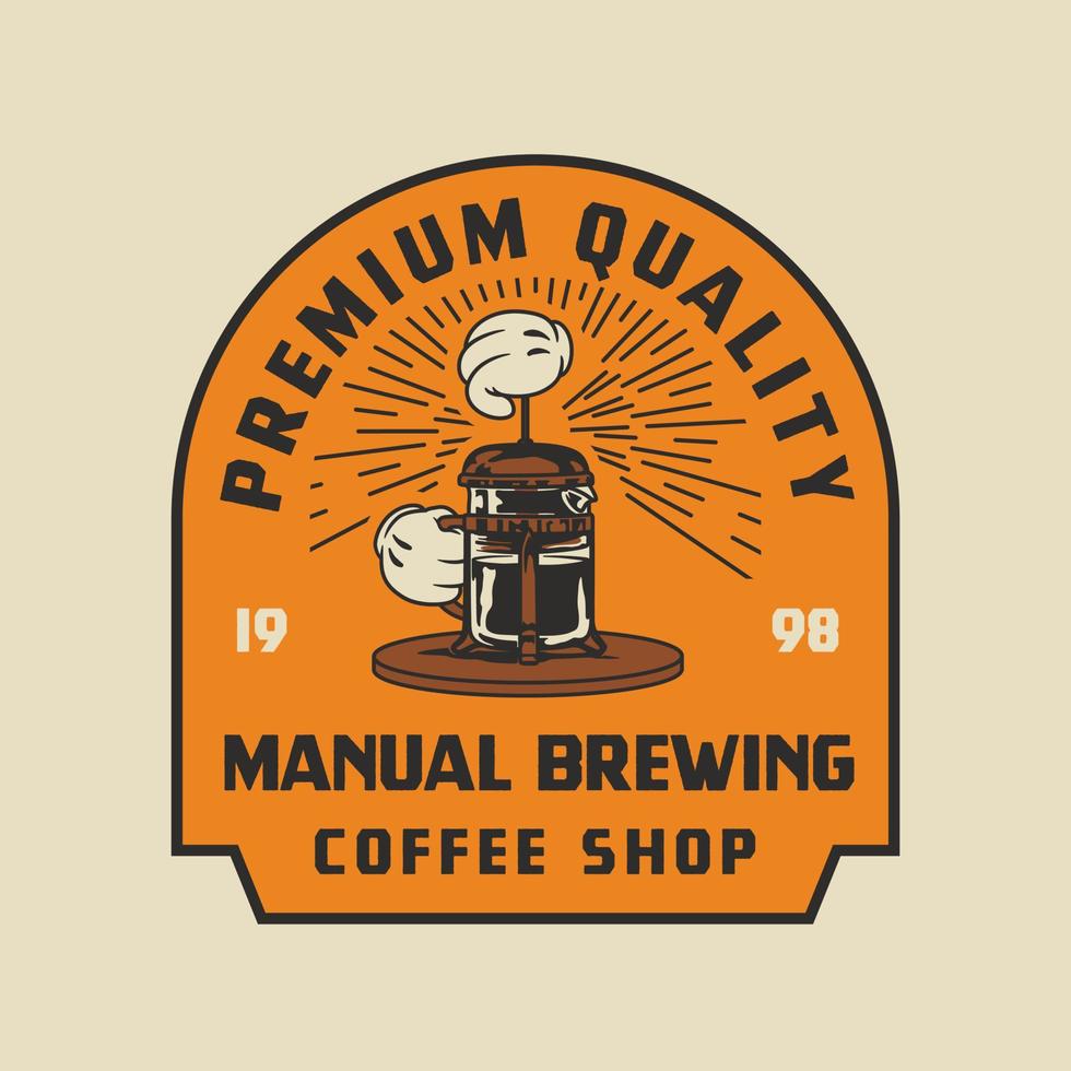 illustrazione vettoriale fatta a mano del distintivo del logo della caffetteria di produzione manuale della stampa francese dell'annata