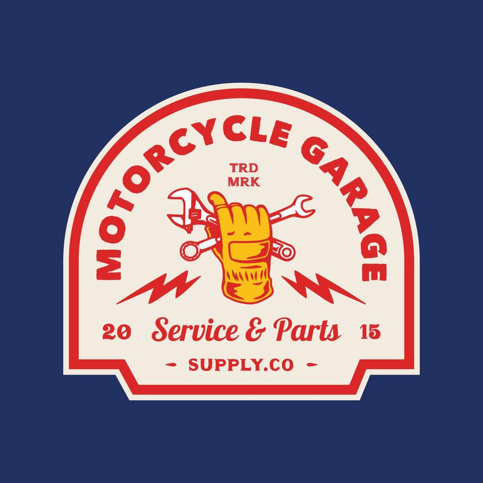 illustrazione vettoriale fatta a mano del distintivo del logo del garage della moto d'epoca