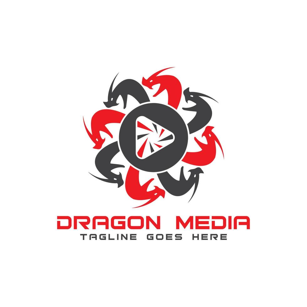 modello di vettore di disegno del logo dei media del drago