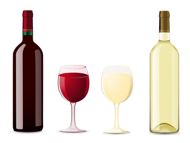 bottiglia e bicchiere con vino bianco rosso vettore