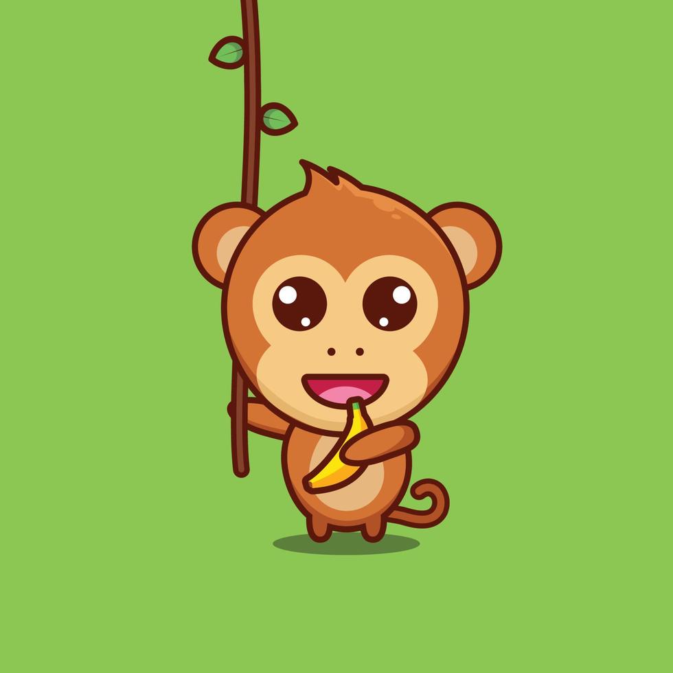 cartone animato carino scimmia che tiene banana vettore
