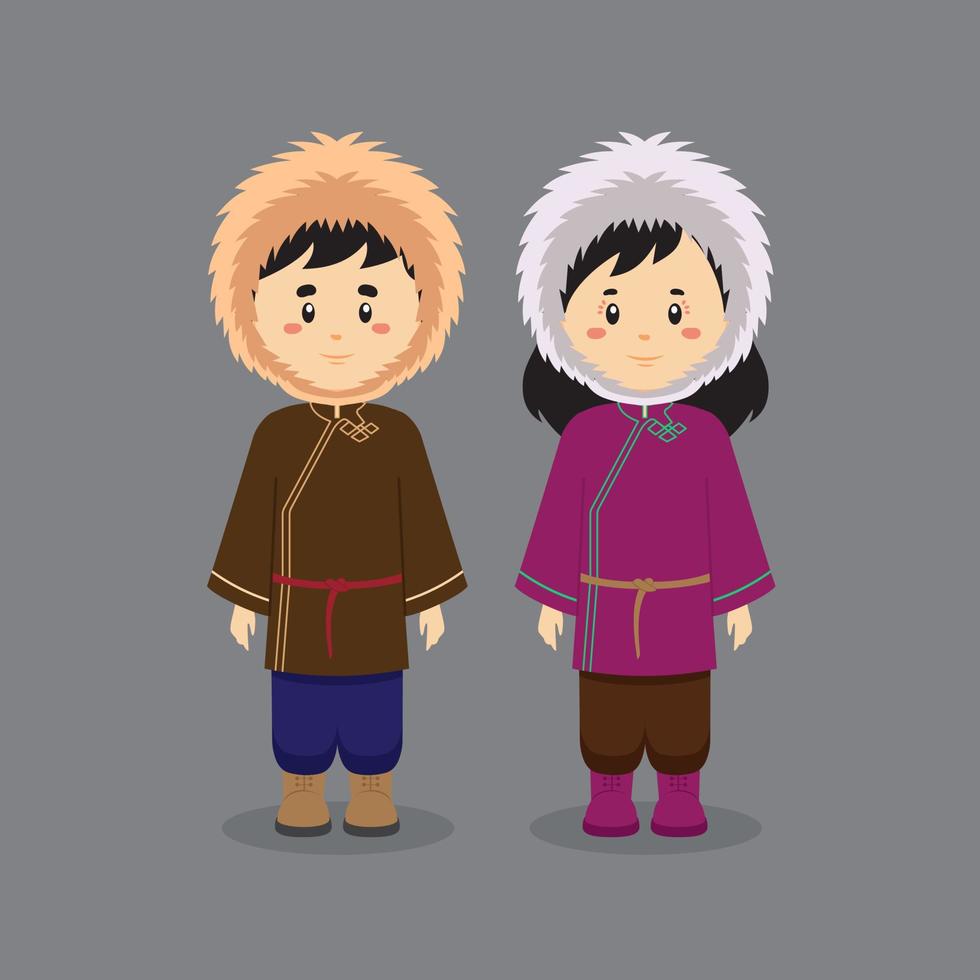personaggio delle coppie che indossa abiti tradizionali mongoli vettore