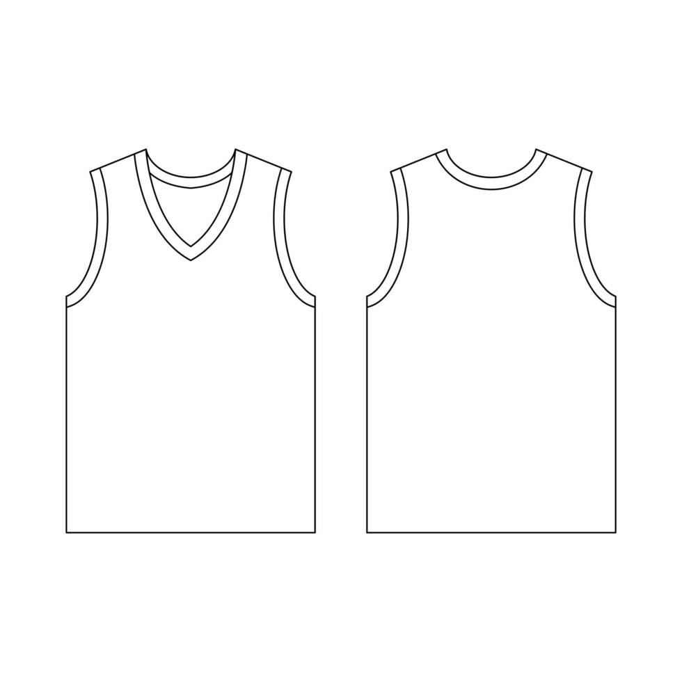 modello jersey basket scollo a V illustrazione vettoriale design piatto contorno modello collezione di abbigliamento