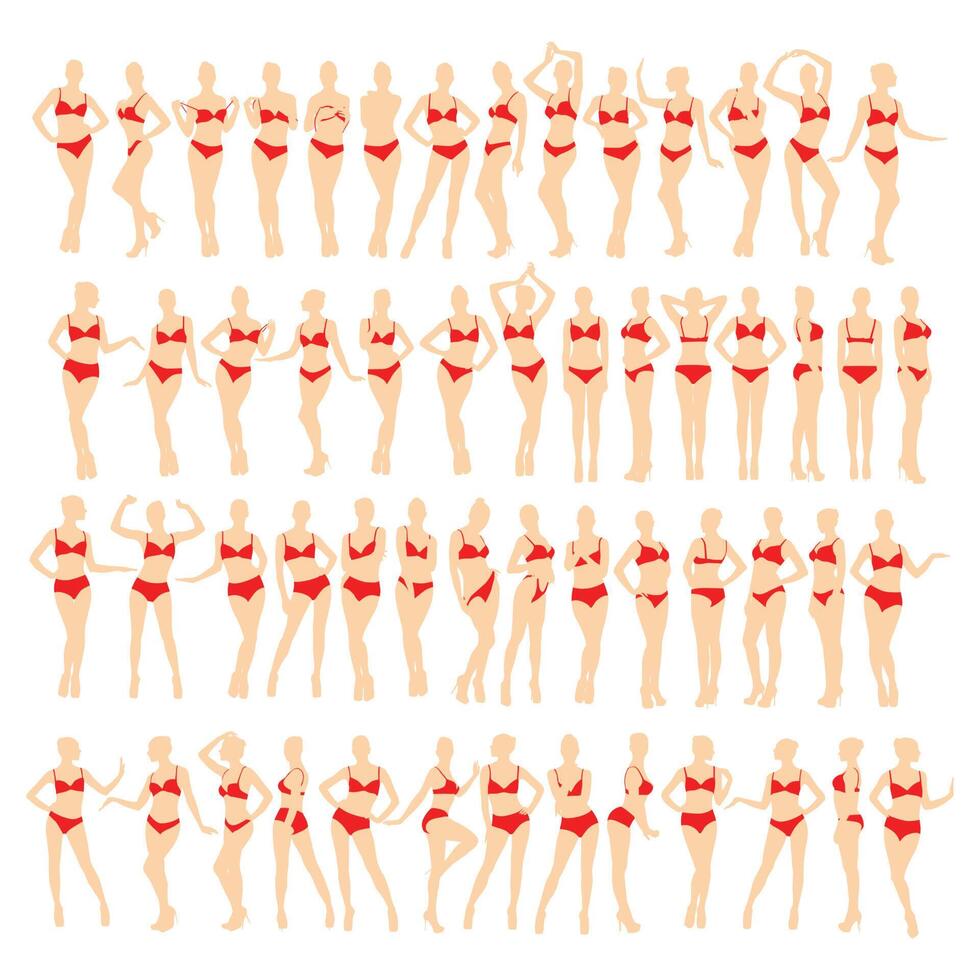 collage corpo pieno bella ragazza modelli lingerie in posa in piedi vettore
