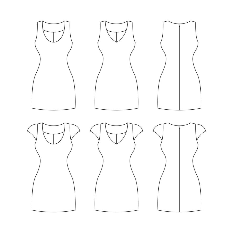 modello vestito moda donna illustrazione design piatto contorno modello collezione di abbigliamento vettore