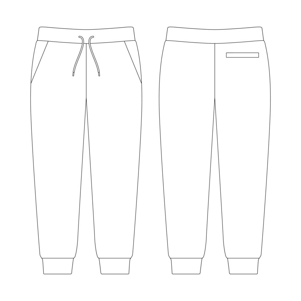 modello jogger pantaloni della tuta tasca con getto illustrazione vettoriale disegno piatto contorno