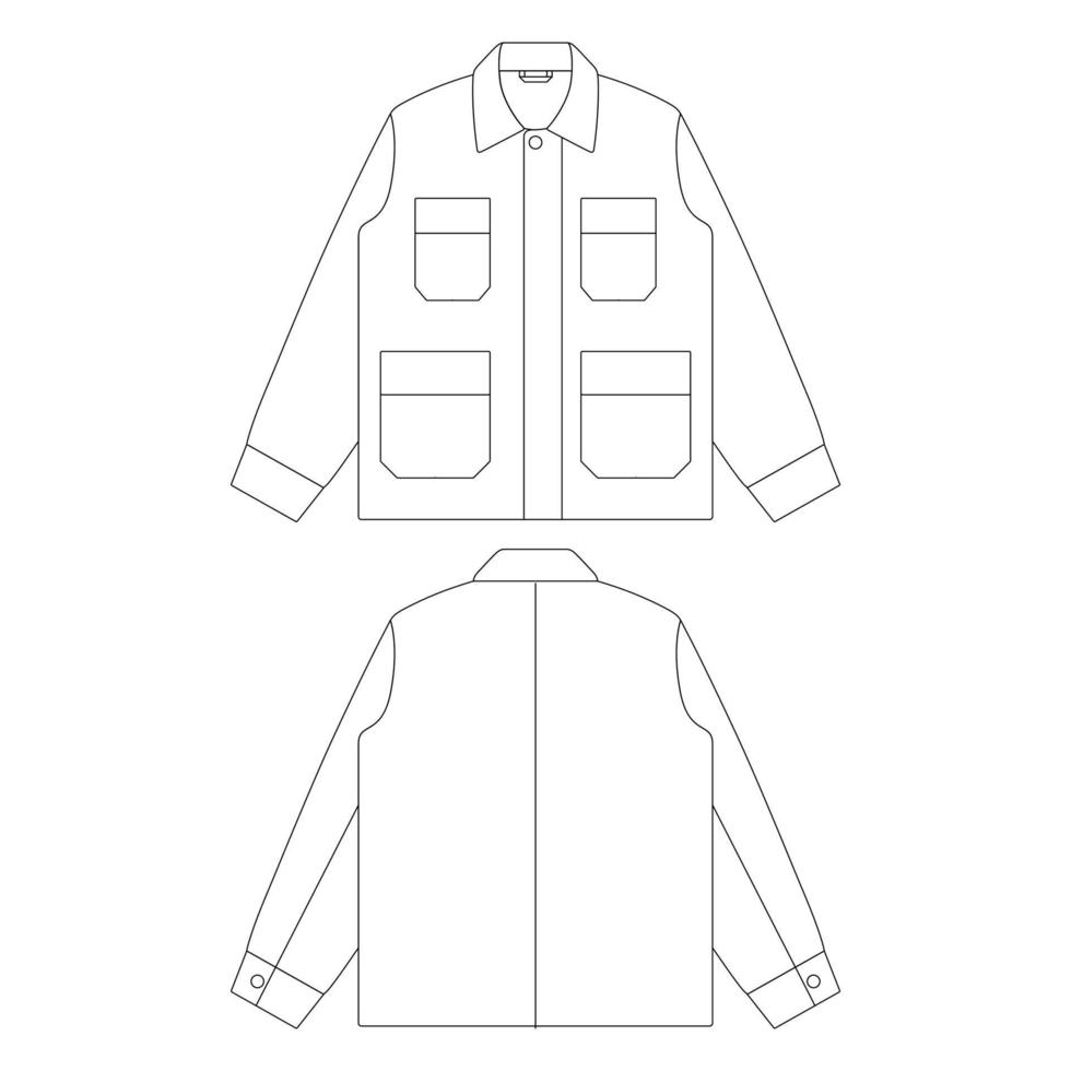 modello giacca da fatica illustrazione vettoriale disegno piatto contorno capispalla