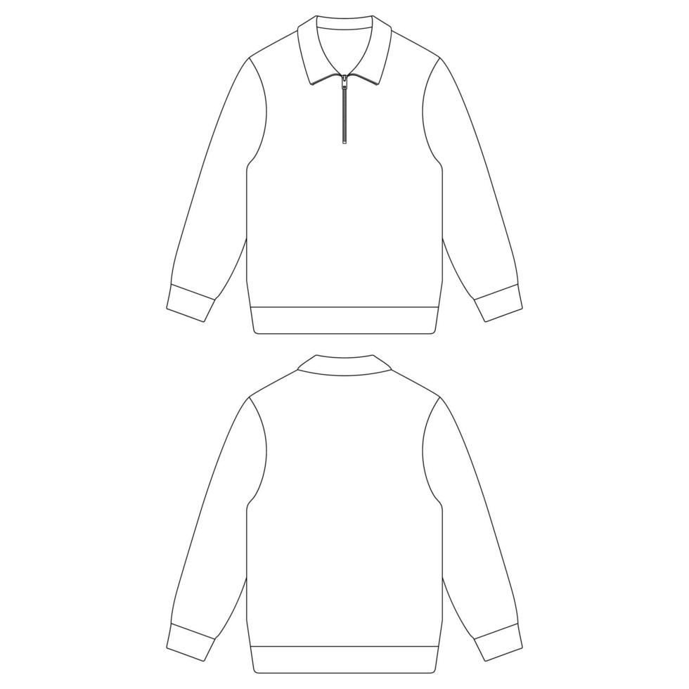 modello mezza zip pullover felpa illustrazione vettoriale disegno piatto contorno