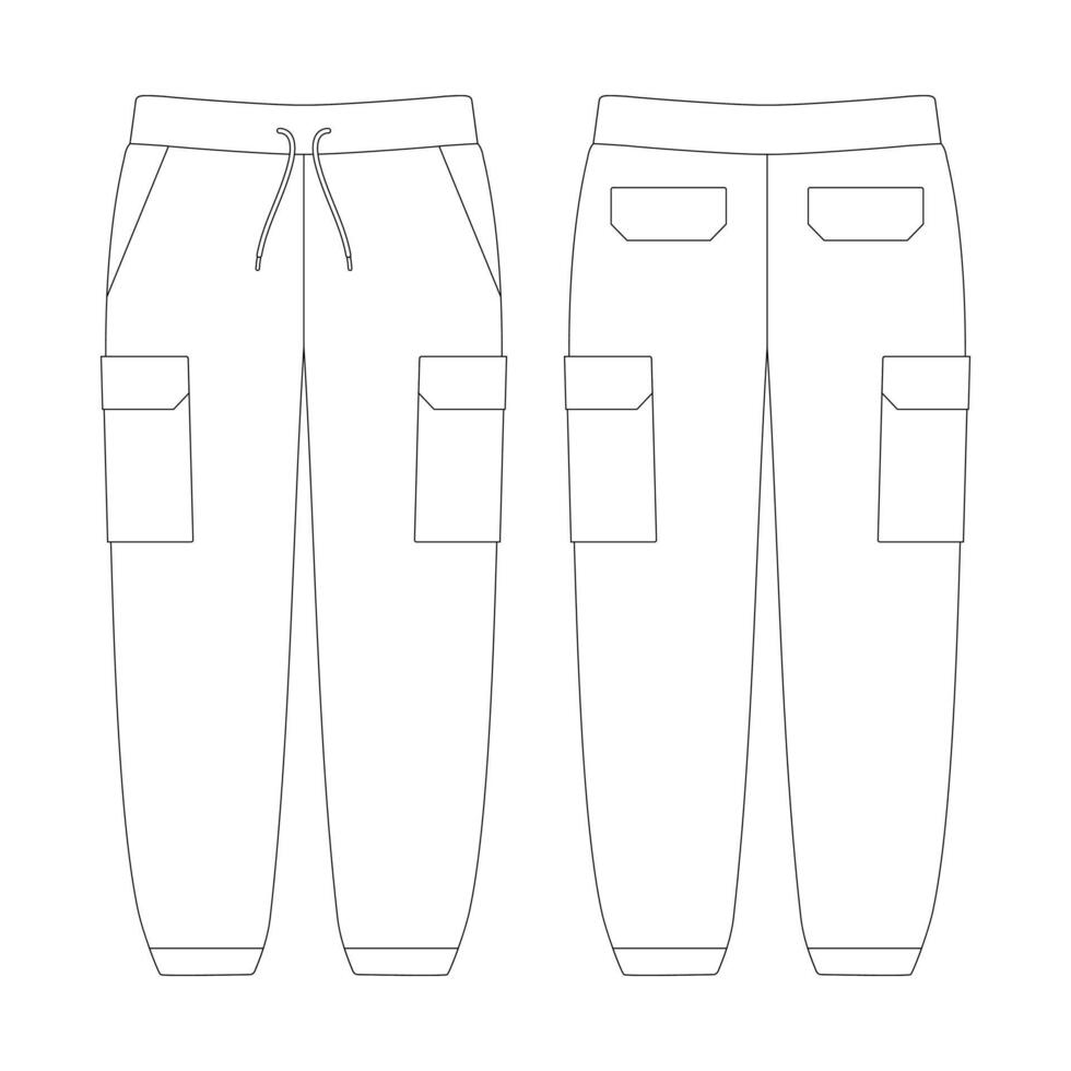 modello cargo pantaloni della tuta illustrazione vettoriale disegno piatto contorno