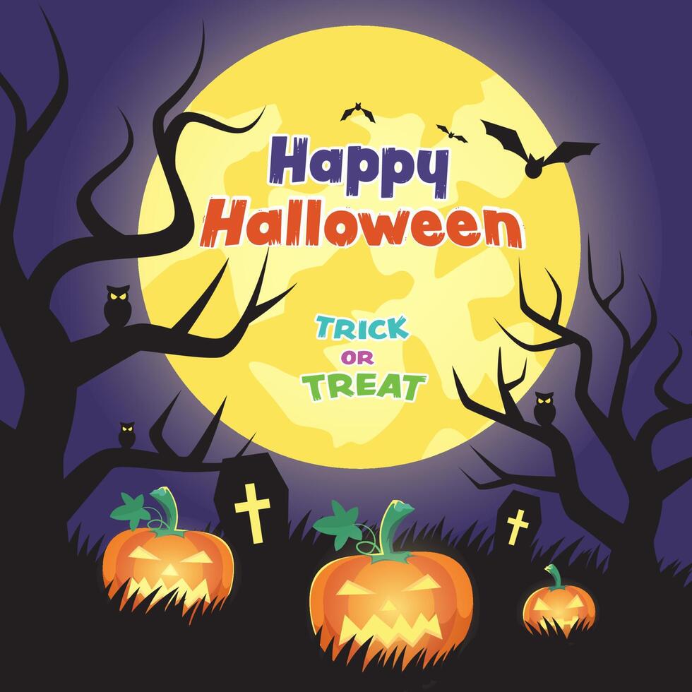 illustrazione vettoriale felice festa di Halloween dolcetto o scherzetto con i personaggi per l'invito a una festa