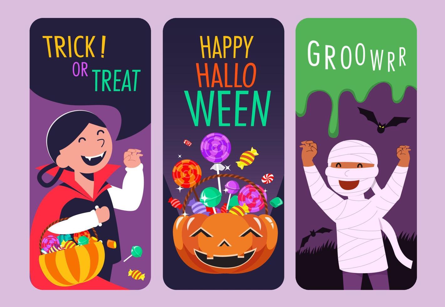 illustrazione vettoriale felice festa di Halloween dolcetto o scherzetto con i personaggi per l'invito a una festa
