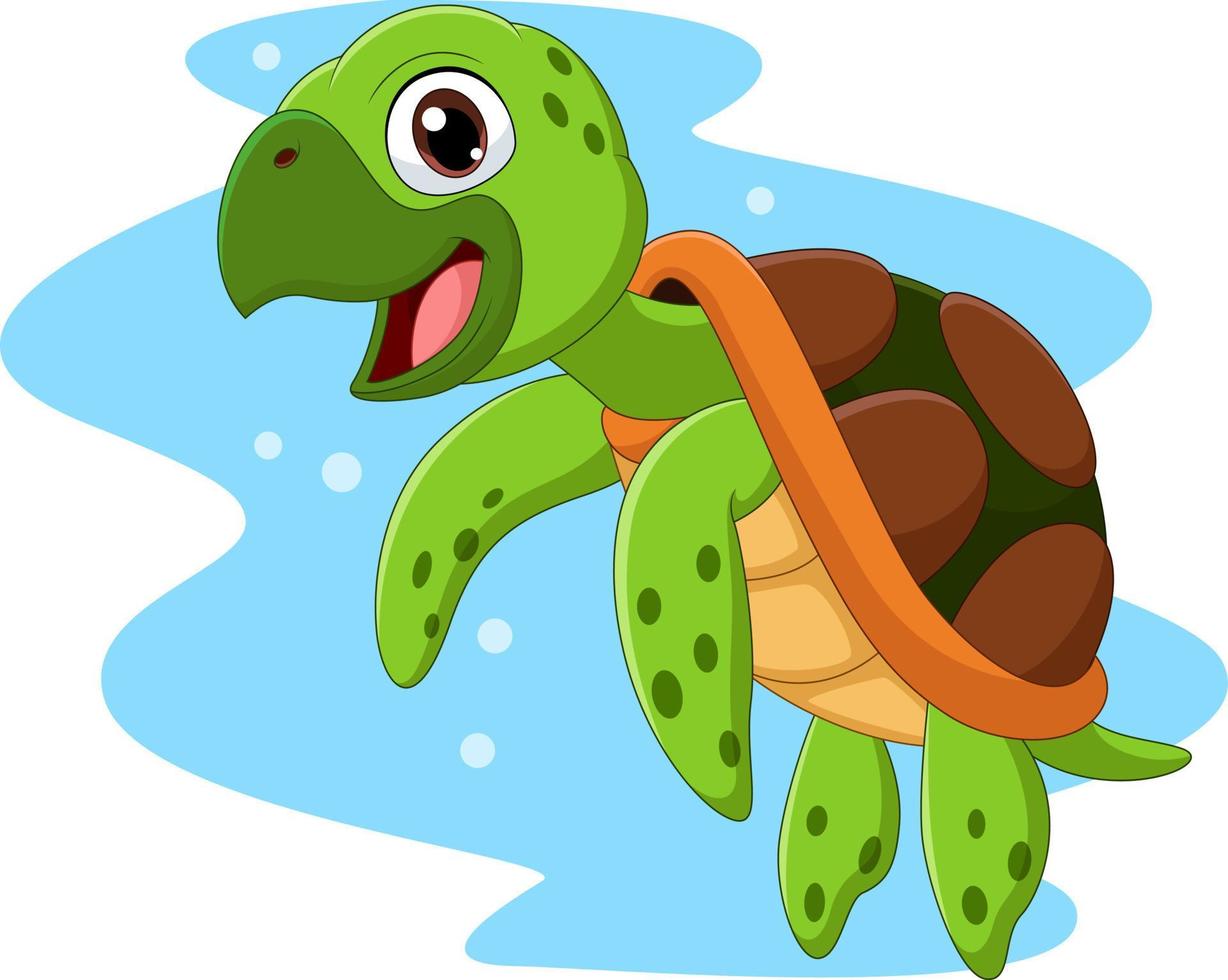 cartone animato felice tartaruga marina nuoto vettore