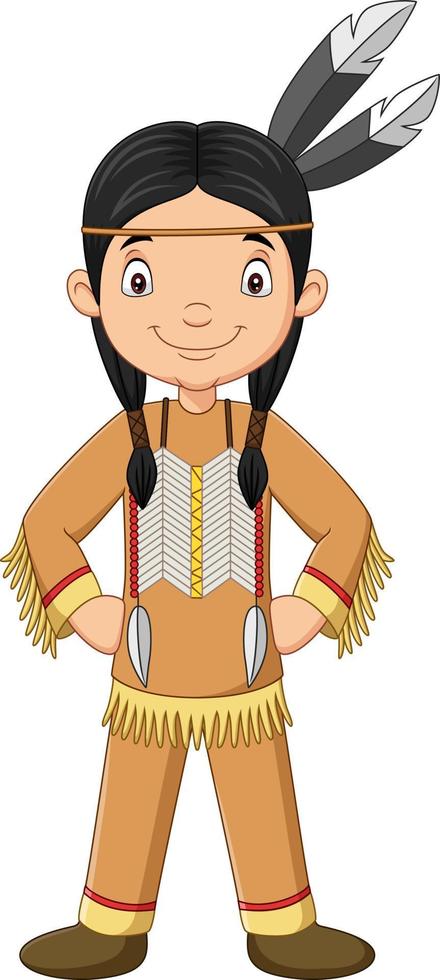 cartone animato ragazza indiana nativa americana su sfondo bianco vettore
