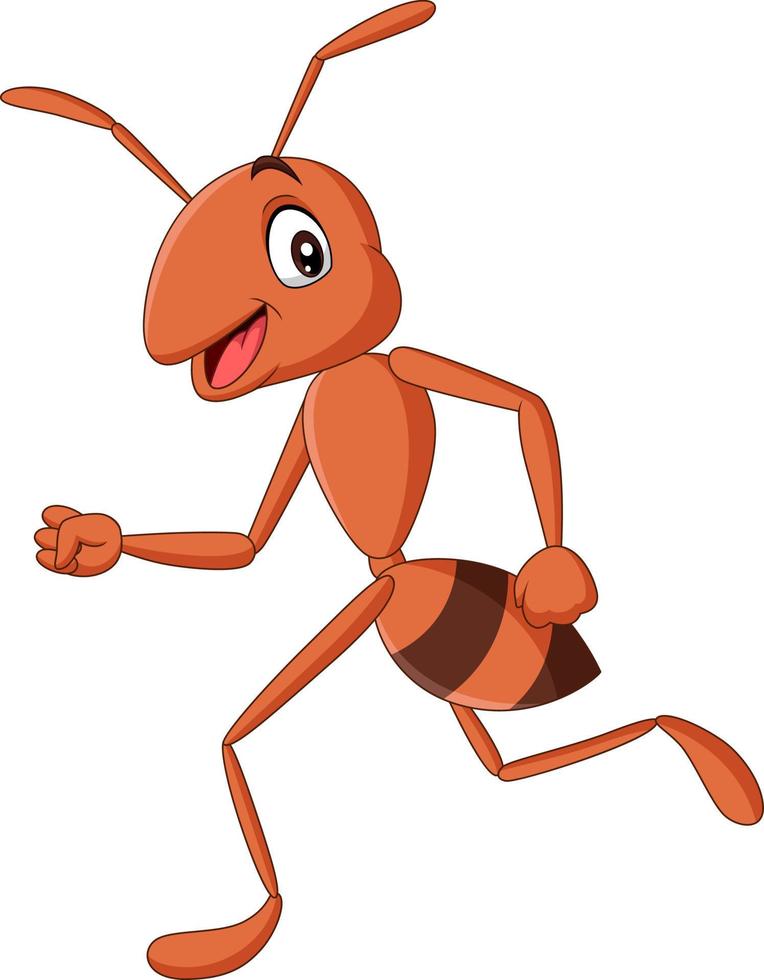 cartone animato felice formica in esecuzione isolato su sfondo bianco vettore