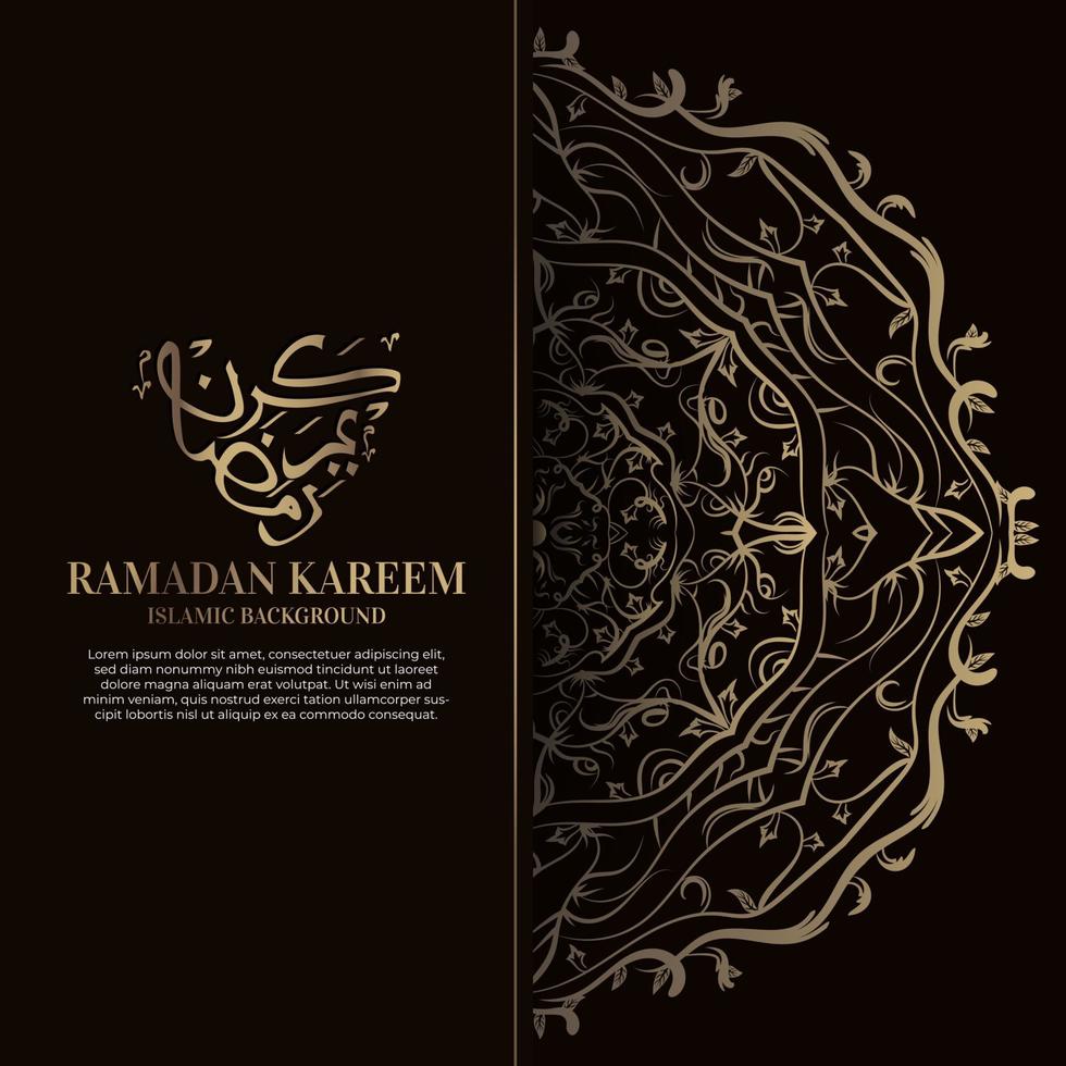 Kareem Ramadan. disegno di sfondo islamico con calligrafia araba e ornamento mandala. vettore