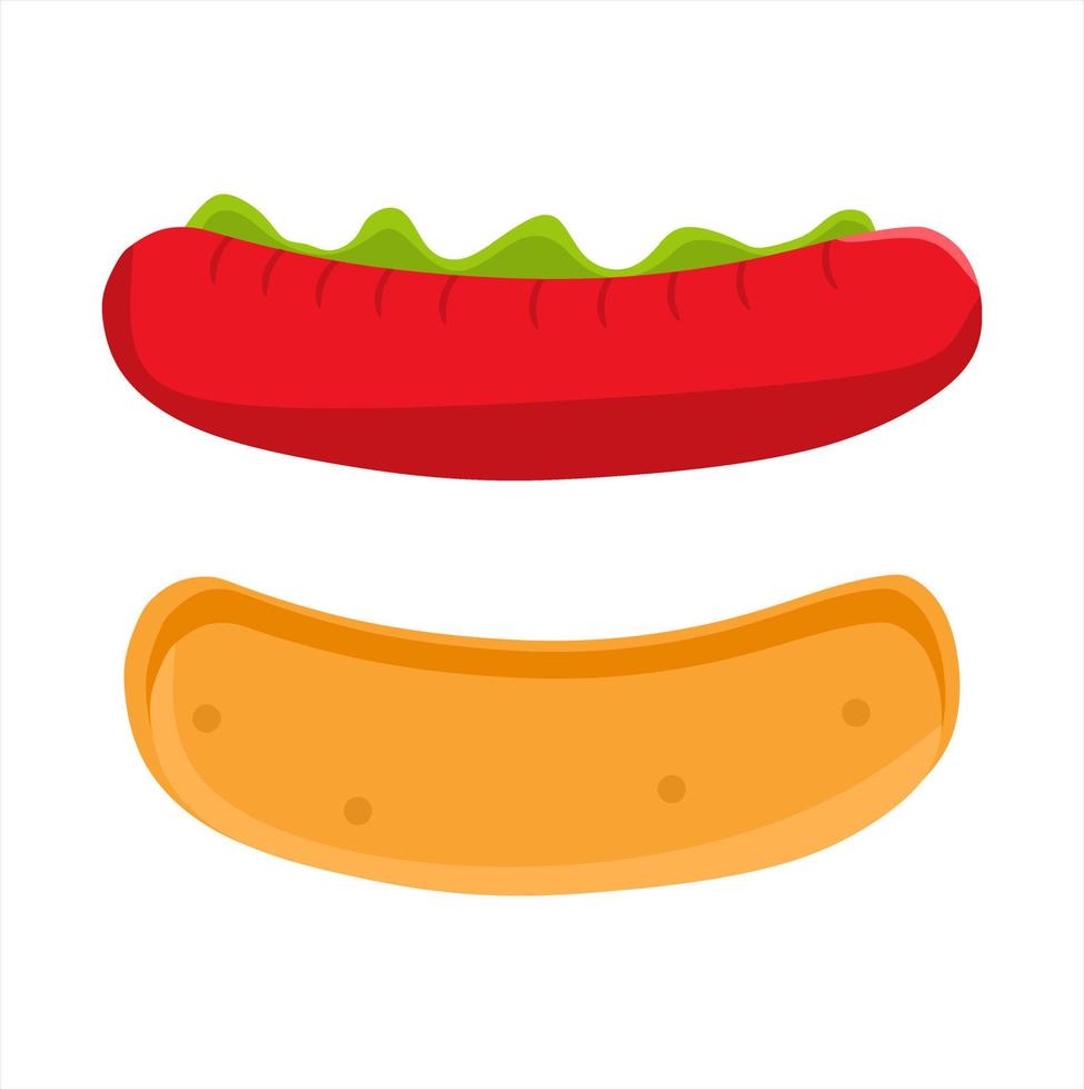 illustrazione vettoriale di materiali per la produzione di hotdog, vale a dire salsicce e pane, ristoranti e temi culinari. adatto per pubblicizzare prodotti alimentari