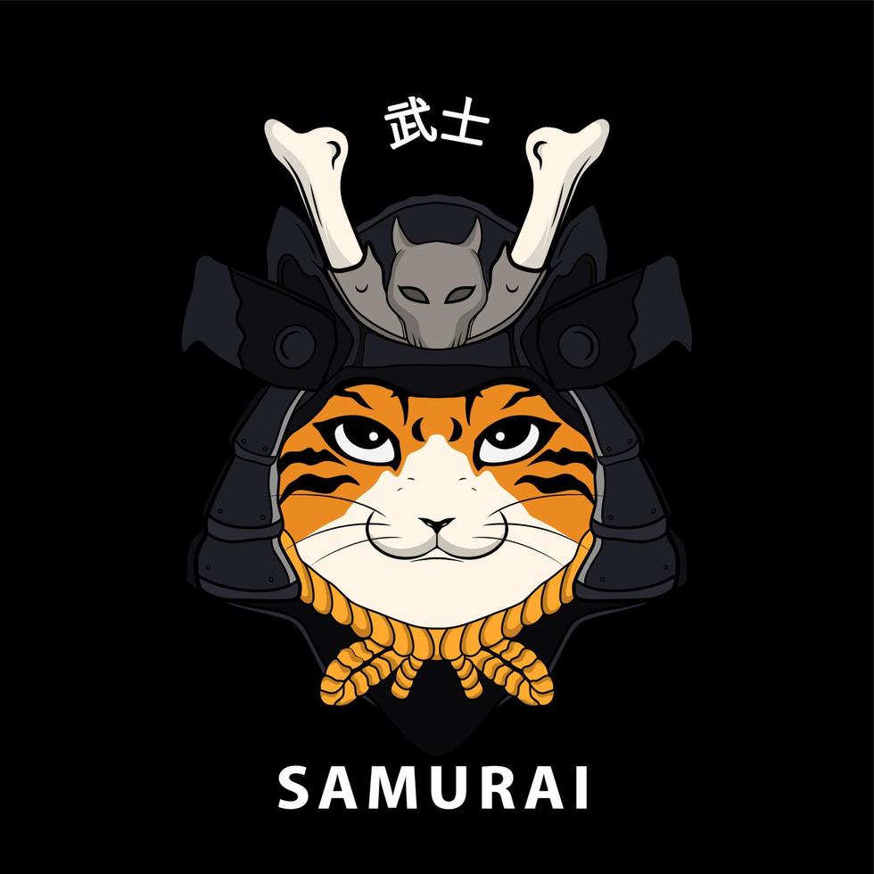 gatto samurai testa giapponese vettore