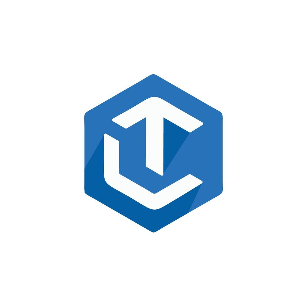 la lettera iniziale tc utilizza lo spazio negativo del logo esagonale blu, l'abstract può essere usato come simbolo per la lettera ct vettore