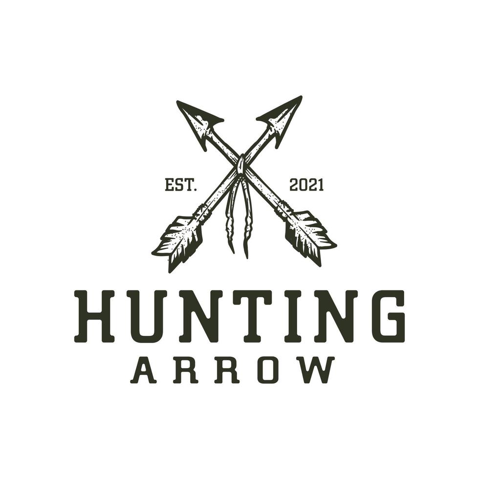 design con logo arciere, freccia legata con spago stile vintage outback, tribale, per la caccia vettore