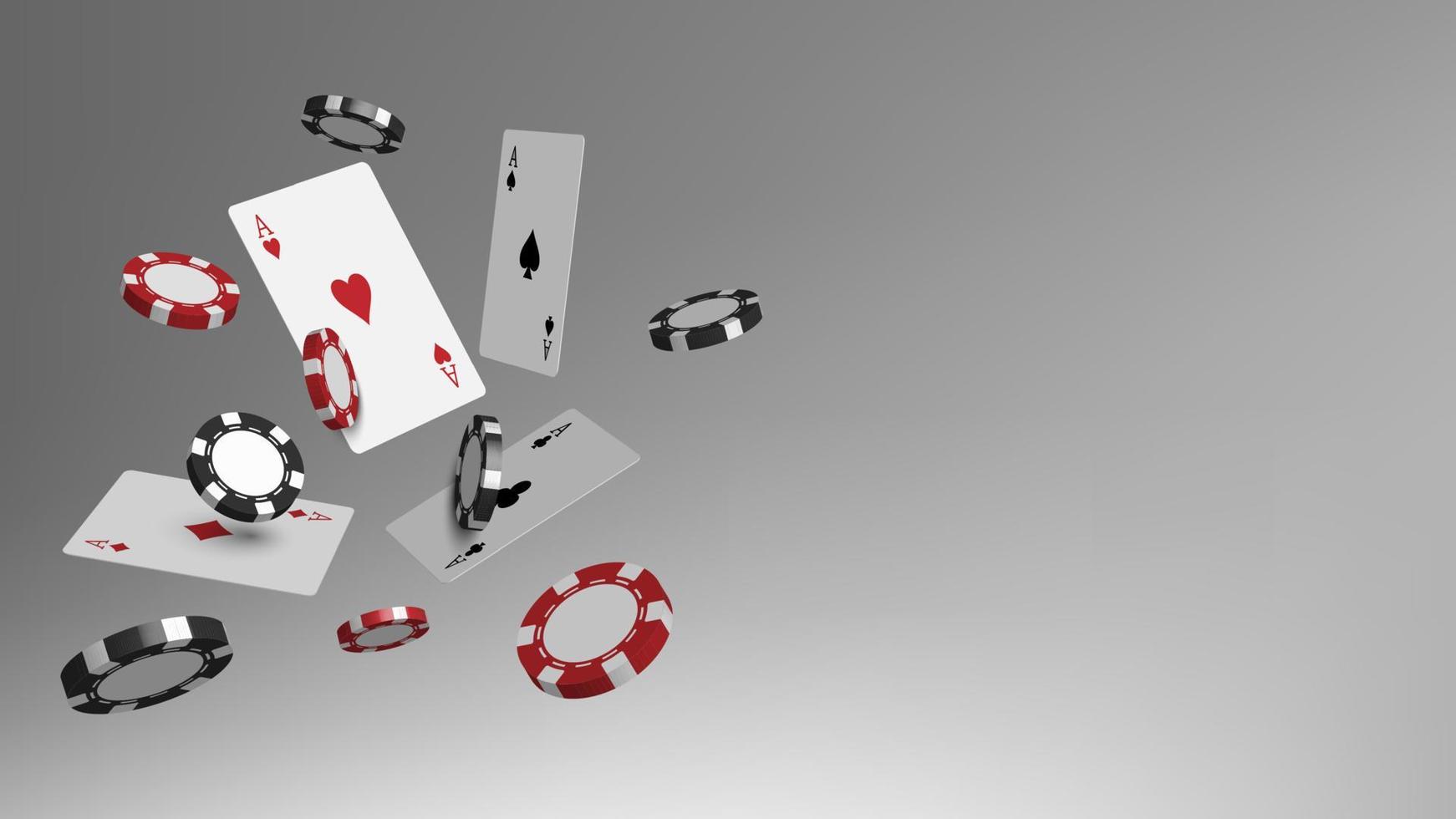 Sfondo del casinò 3d, carte da poker e fiches da gioco, illustrazione vettoriale