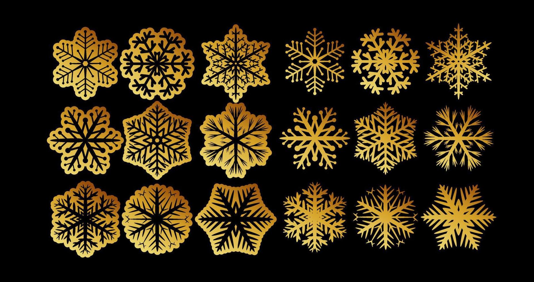 set di fiocchi di neve dorati decorativi vettore