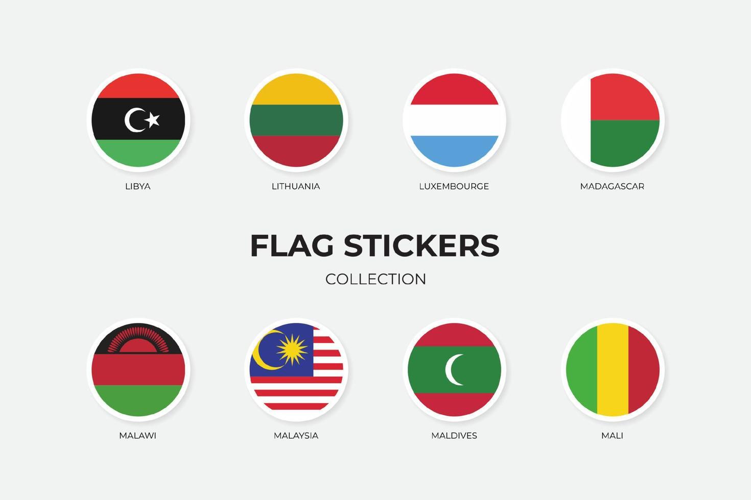 adesivi bandiera della libia, lituania, lussemburgo, madagascar, malawi, malesia, maldive, mali vettore