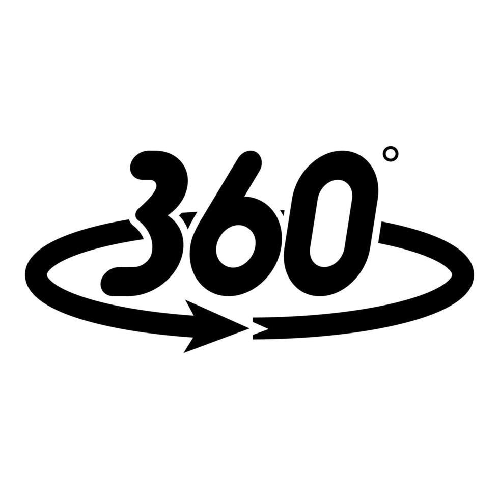 Icona di visualizzazione completa del concetto di freccia di rotazione di 360 gradi colore nero illustrazione vettoriale immagine in stile piatto