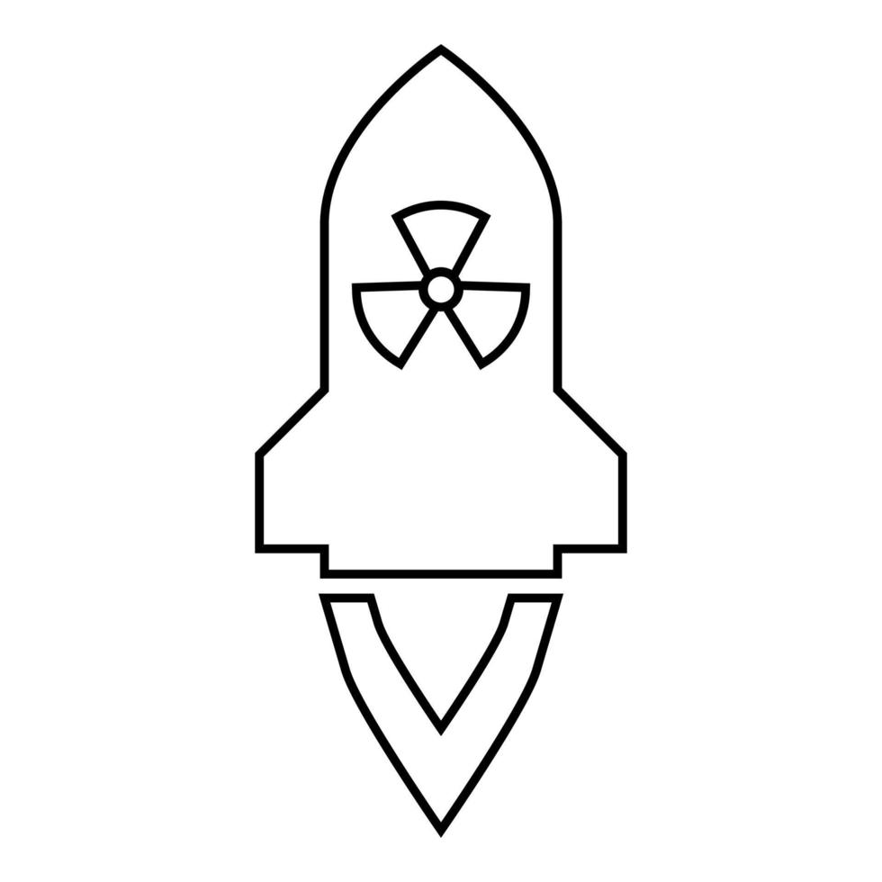 razzo atomico che vola armi missilistiche nucleari bomba radioattiva concetto militare icona contorno colore nero illustrazione vettoriale immagine in stile piatto