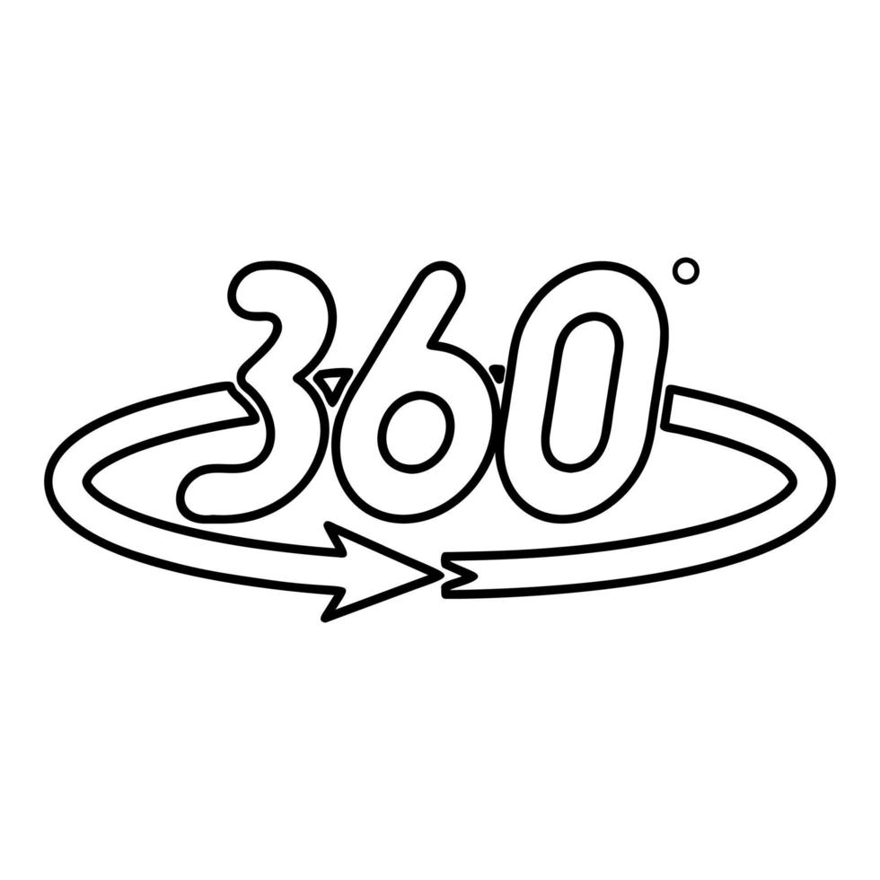 Rotazione a 360 gradi freccia concetto vista completa icona contorno colore nero illustrazione vettoriale immagine in stile piatto
