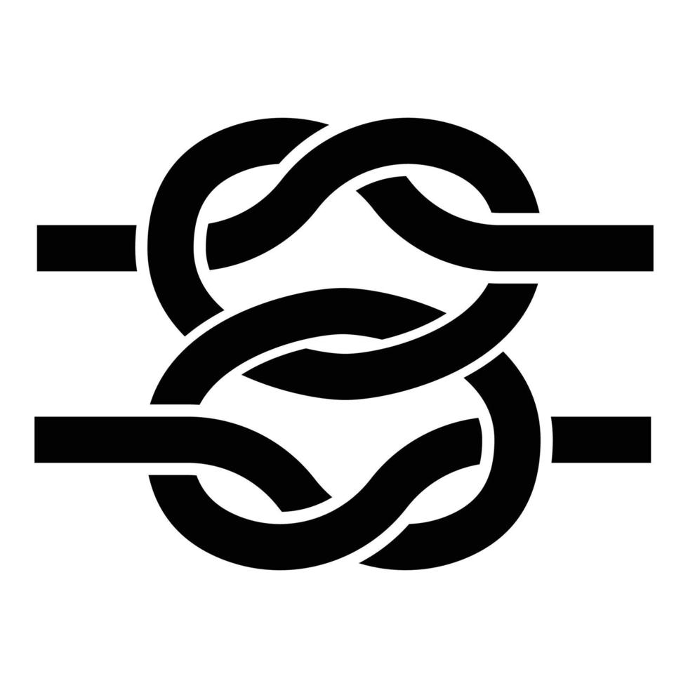 due nodi nautici corde filo con anello cavo marino intrecciato icona colore nero illustrazione vettoriale immagine in stile piatto