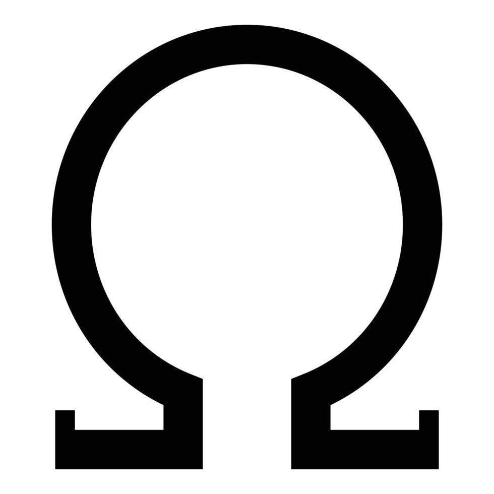 simbolo greco omega lettera maiuscola carattere maiuscolo icona colore nero illustrazione vettoriale immagine in stile piatto