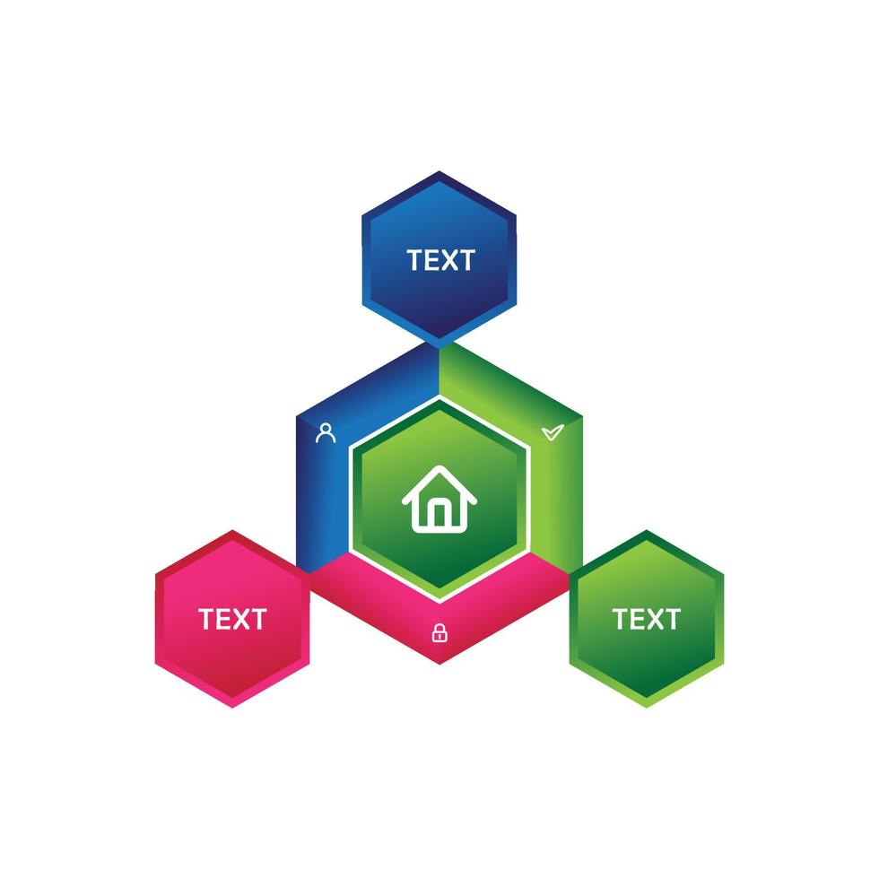 Infografica colorata moderna 3d, modello di materiale informativo e di presentazione, elemento di forma esagonale, pubblicità, disegno vettoriale