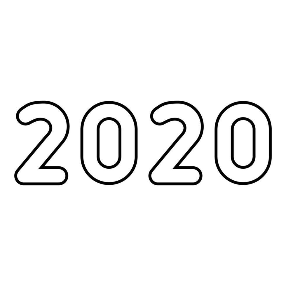 2020 simboli di testo nuovo anno lettere icona contorno colore nero illustrazione vettoriale immagine in stile piatto