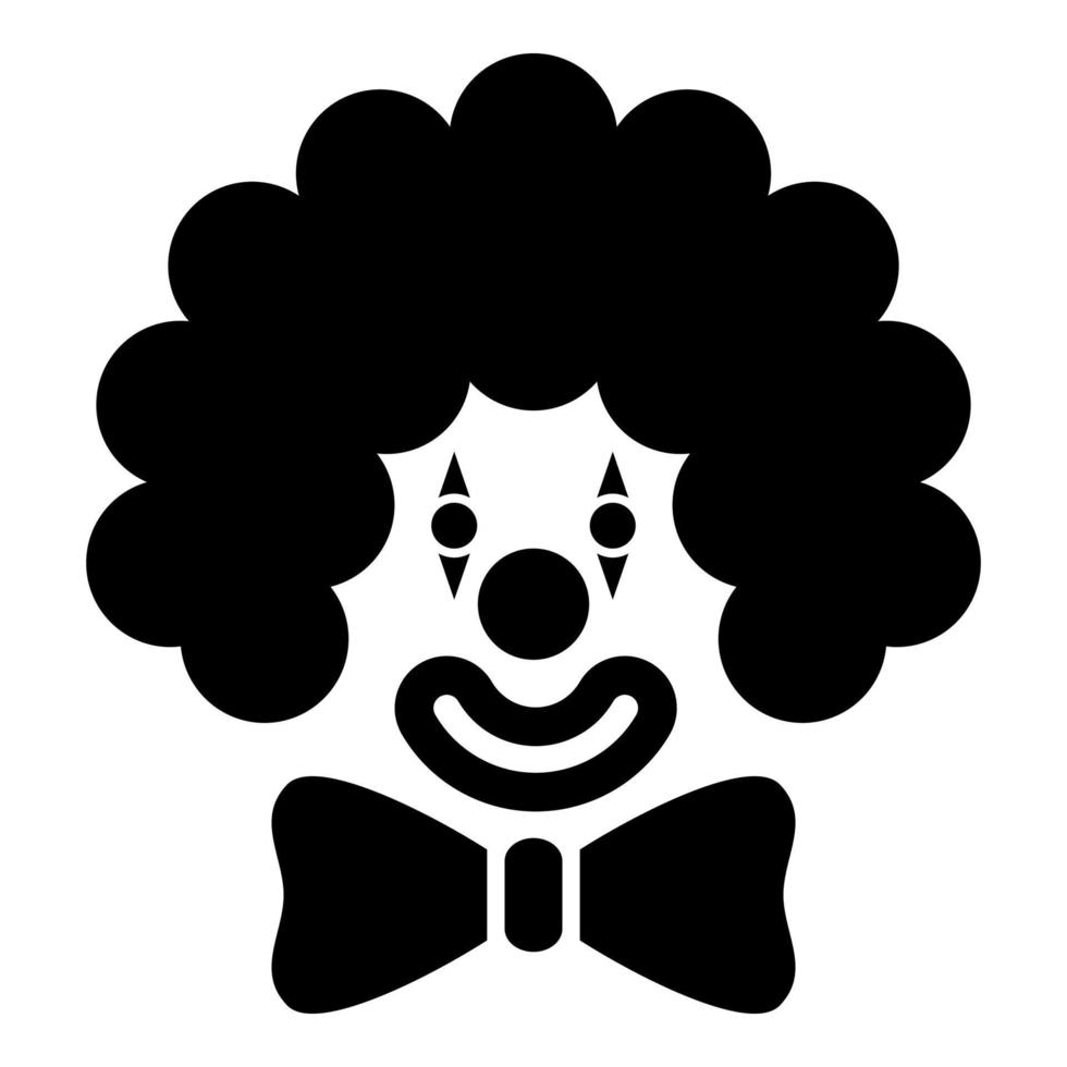 testa di clown con grande fiocco e capelli ricci carnevale circense divertente invito concetto icona colore nero illustrazione vettoriale immagine in stile piatto