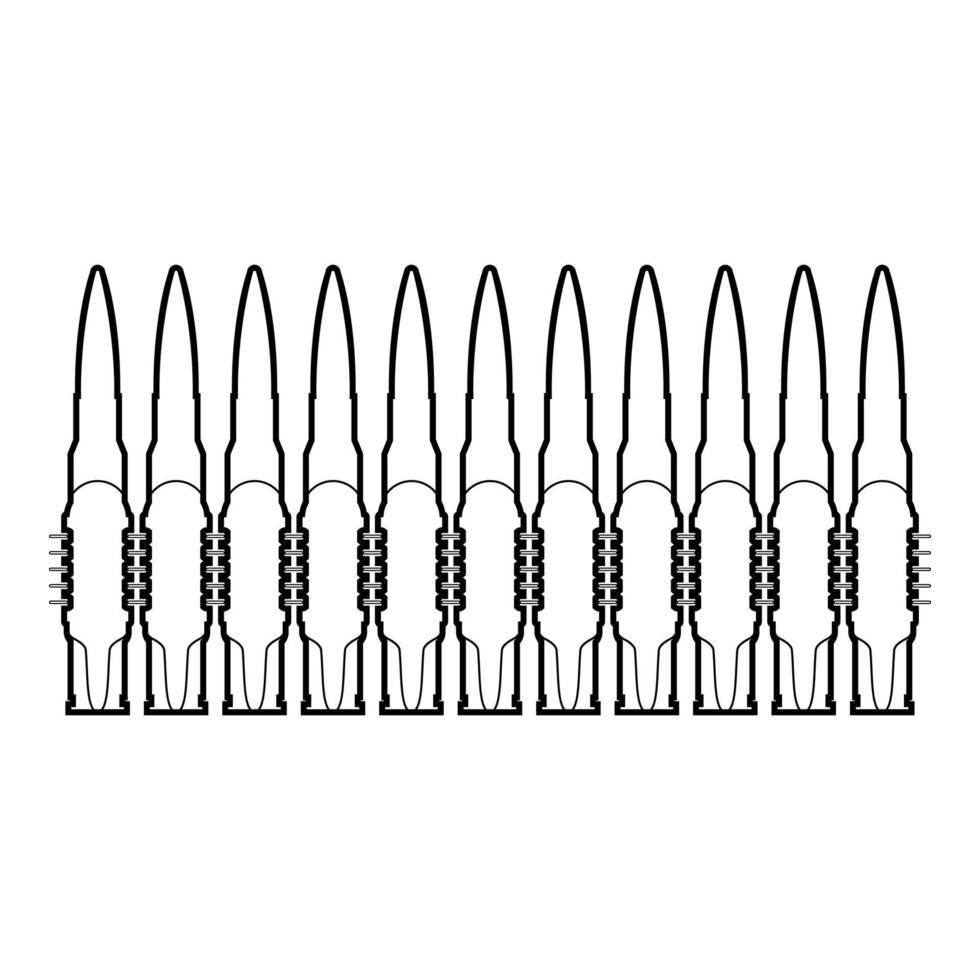 proiettili in fila cintura mitragliatrice cartucce bandoleer concetto di guerra icona contorno nero colore vettore illustrazione stile piatto immagine