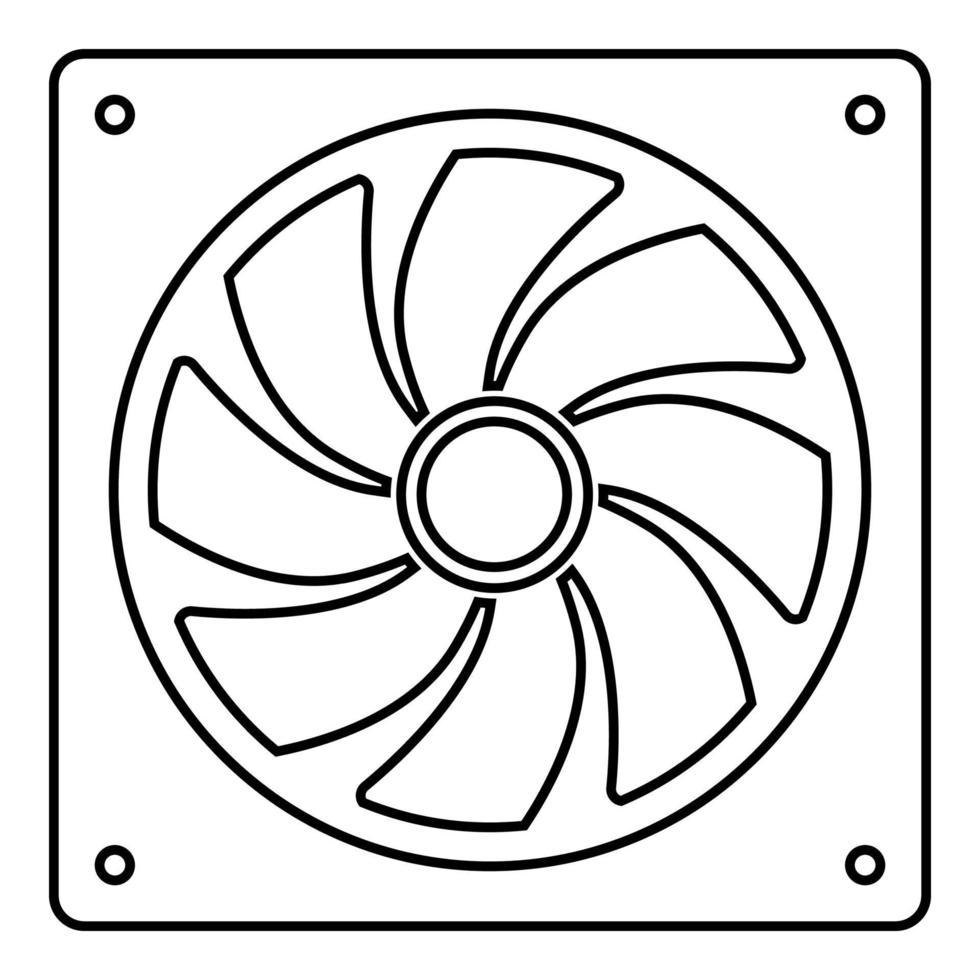 ventola per computer dispositivo di raffreddamento del processore sistema di raffreddamento della cpu icona del ventilatore contorno colore nero illustrazione vettoriale immagine in stile piatto