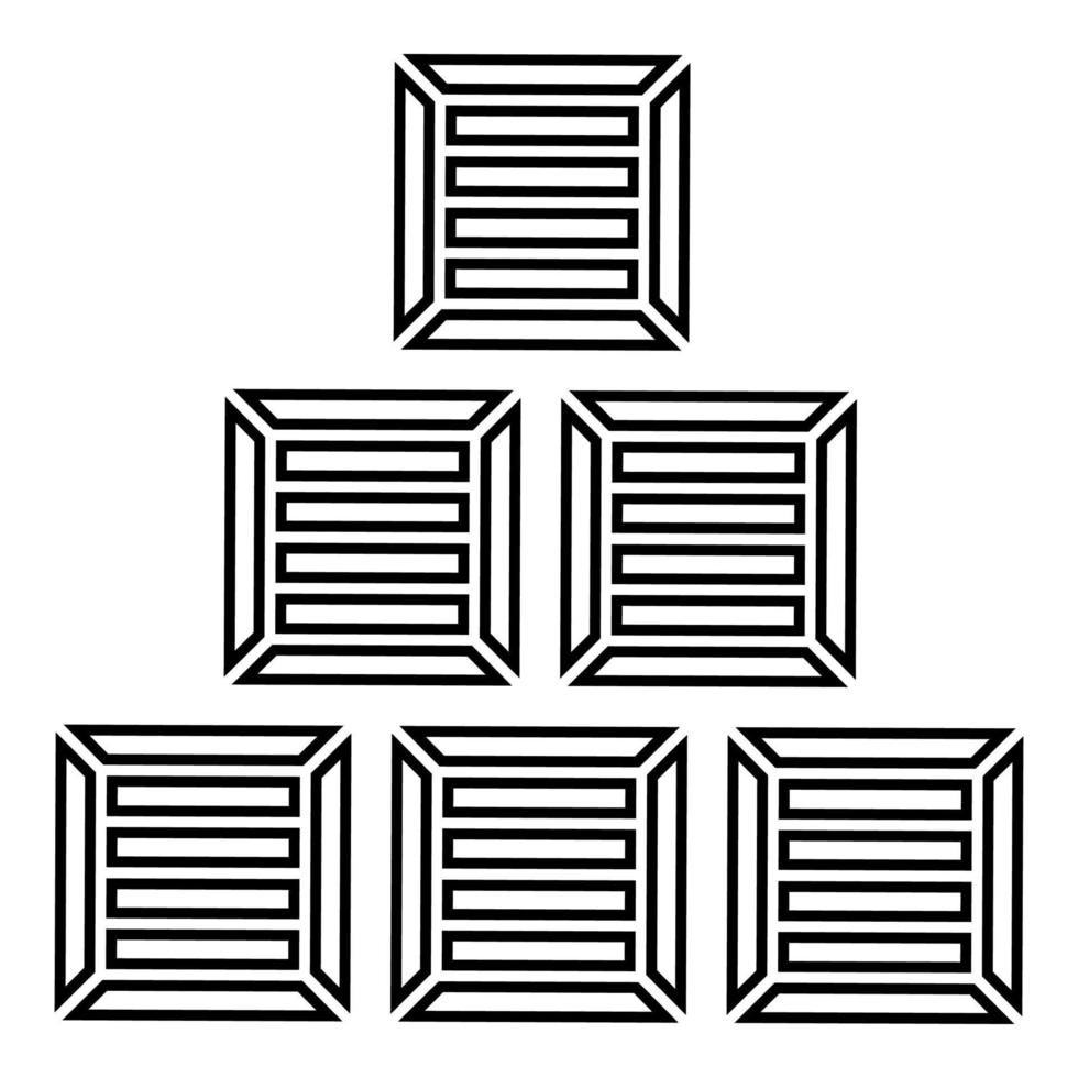 casse piramidali scatole di legno contenitori icona contorno colore nero illustrazione vettoriale immagine in stile piatto