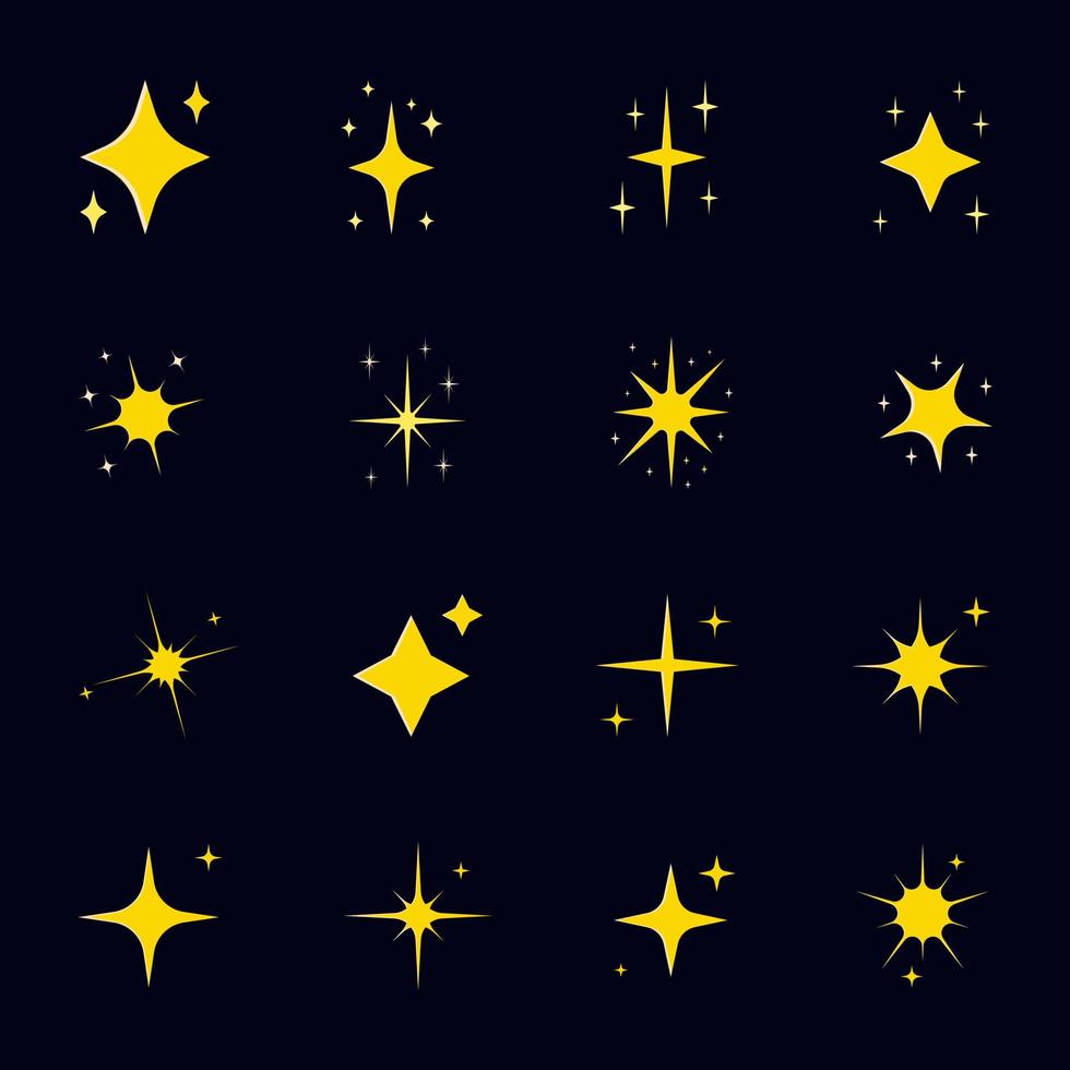 serie di illustrazioni di stelle scintillanti nel cielo, semplici simboli per elementi di design. luccichio, anno nuovo, giallo, notte. vettore