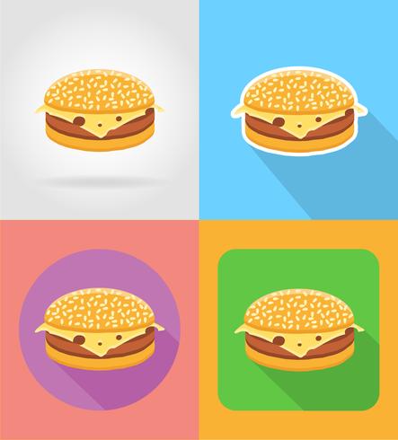 icone piane di fast food panino al cheeseburger con l&#39;illustrazione di vettore di ombra