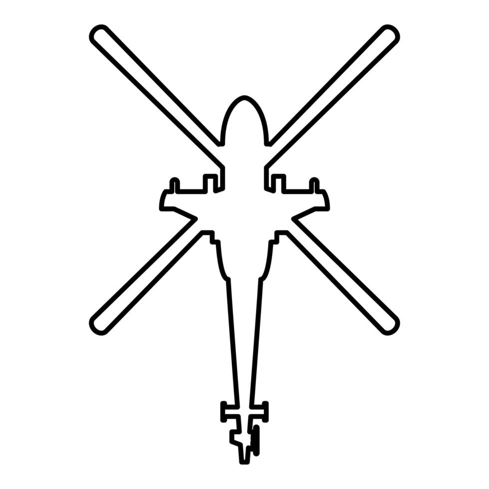 vista dall'alto dell'elicottero icona dell'elicottero da battaglia contorno colore nero illustrazione vettoriale immagine in stile piatto