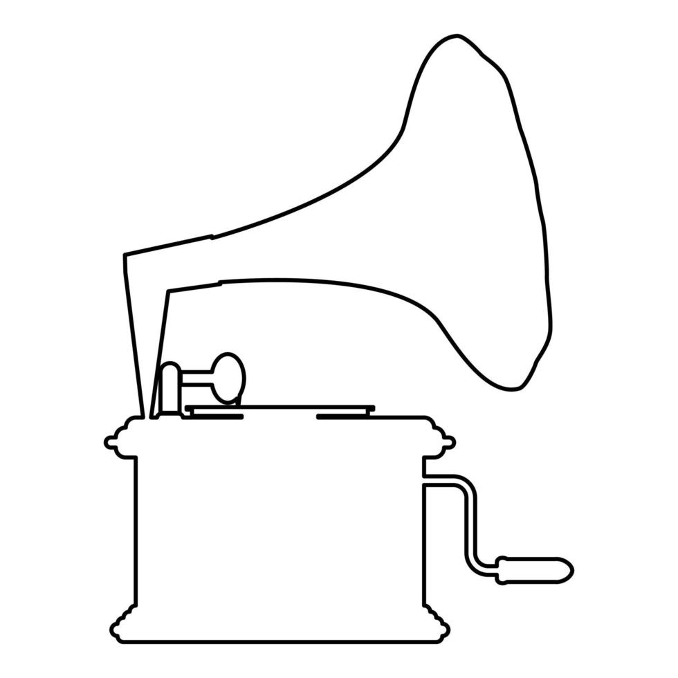 grammofono fonografico giradischi vintage per dischi in vinile icona contorno colore nero illustrazione vettoriale immagine in stile piatto