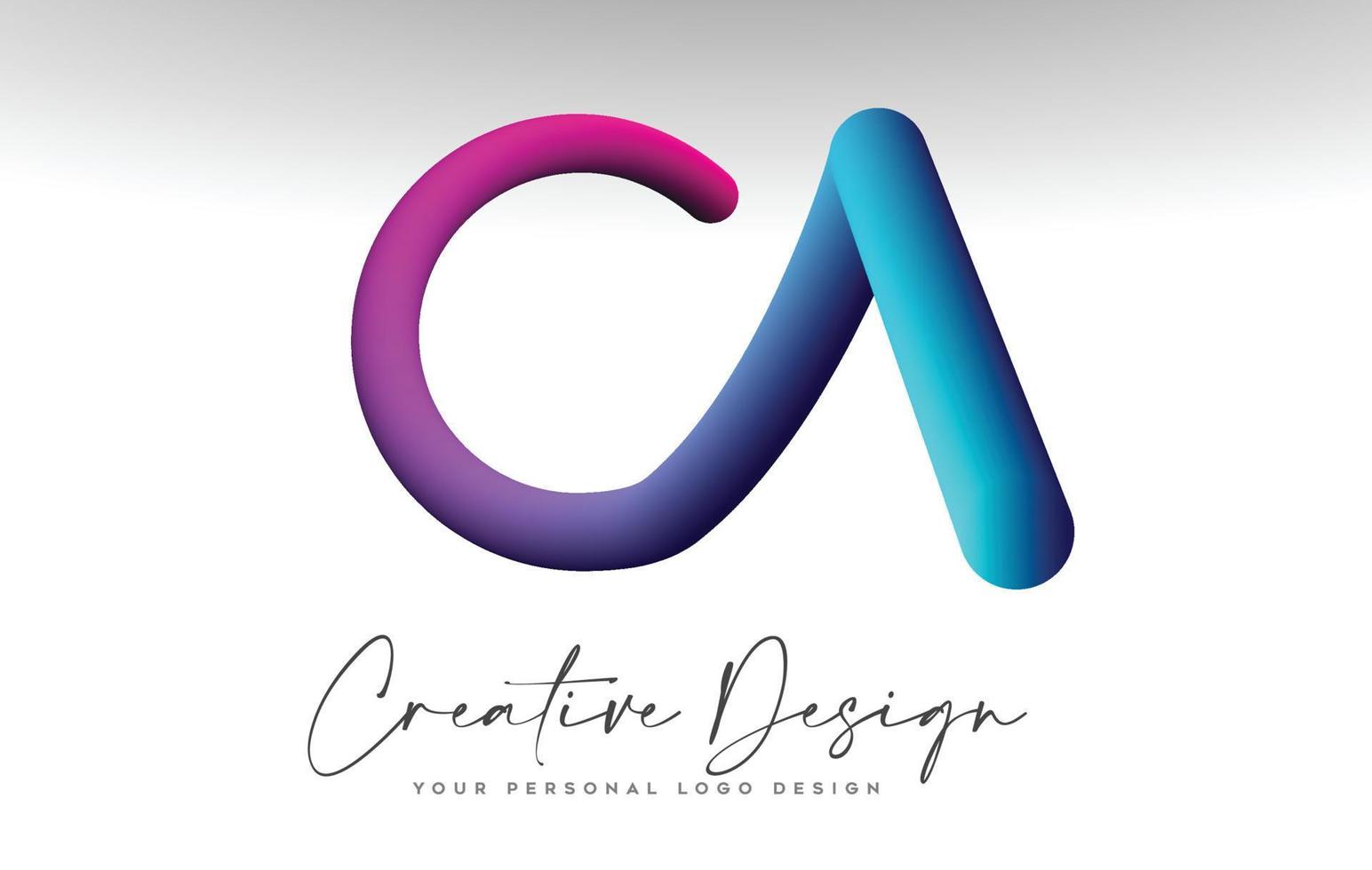 logo della lettera ca con illustrazione vettoriale di aspetto 3d sfumato viola blu