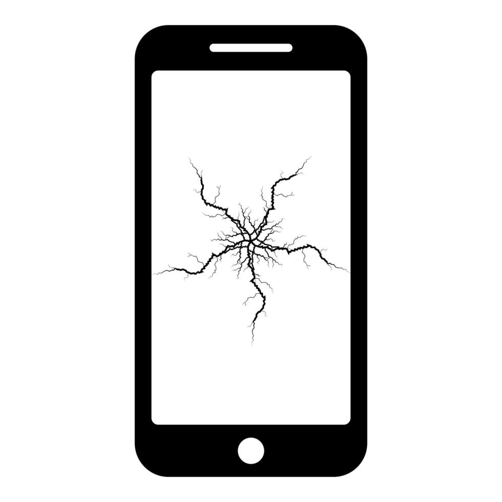 smartphone con icona dello schermo tattile di crash colore nero illustrazione vettoriale immagine in stile piatto