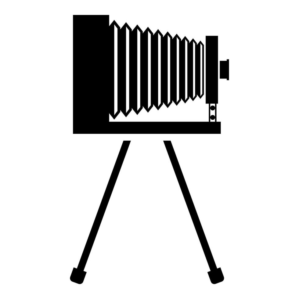 fotocamera retrò su treppiede fotocamera analogica vintage vecchia fotocamera icona della fotocamera colore nero illustrazione vettoriale immagine in stile piatto