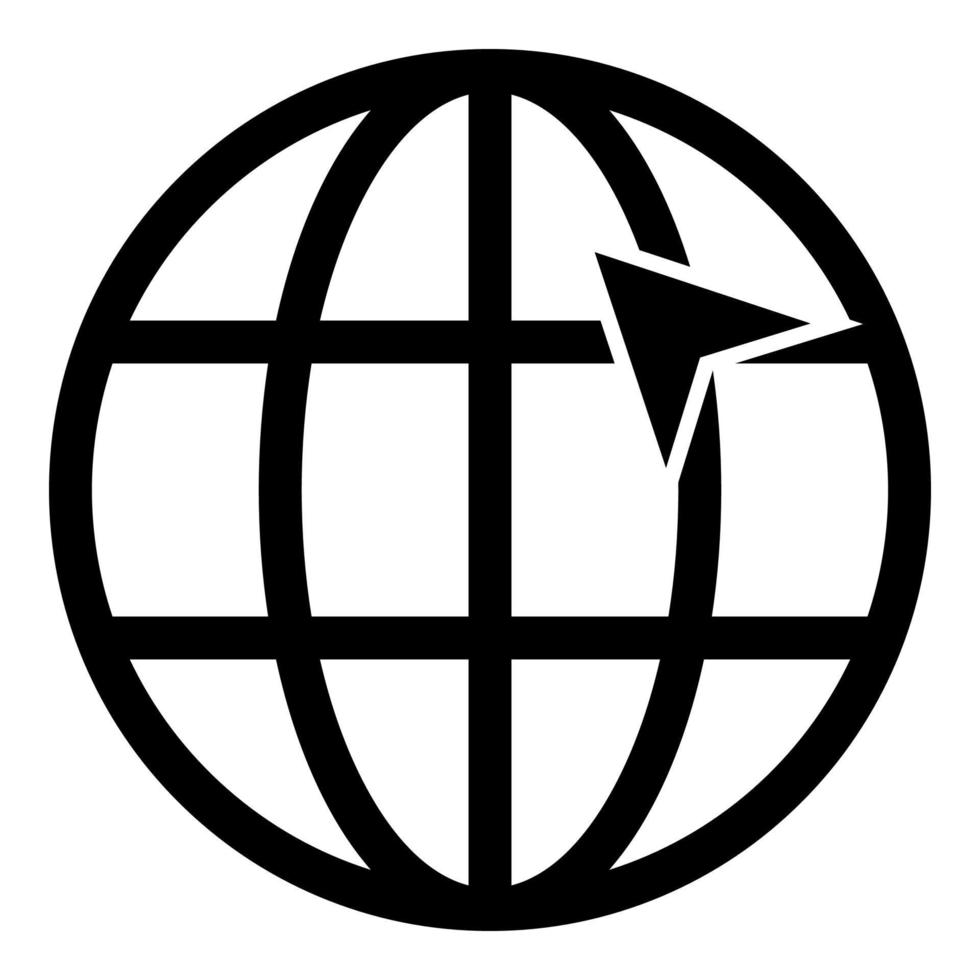 freccia sulla griglia di terra globo internet concetto fare clic sulla freccia sull'idea del sito Web utilizzando l'icona del sito Web colore nero illustrazione vettoriale immagine in stile piatto