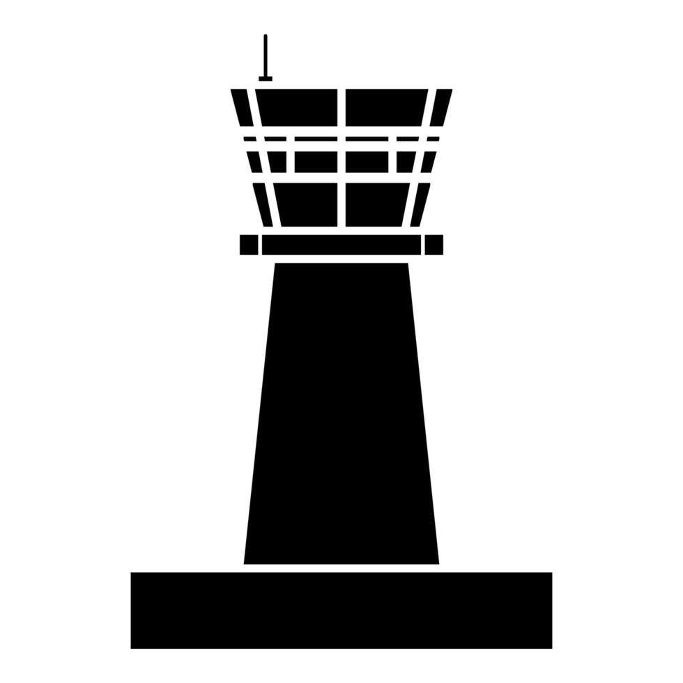 torre di controllo dell'aeroporto icona del traffico aereo della torre di controllo colore nero illustrazione vettoriale immagine in stile piatto