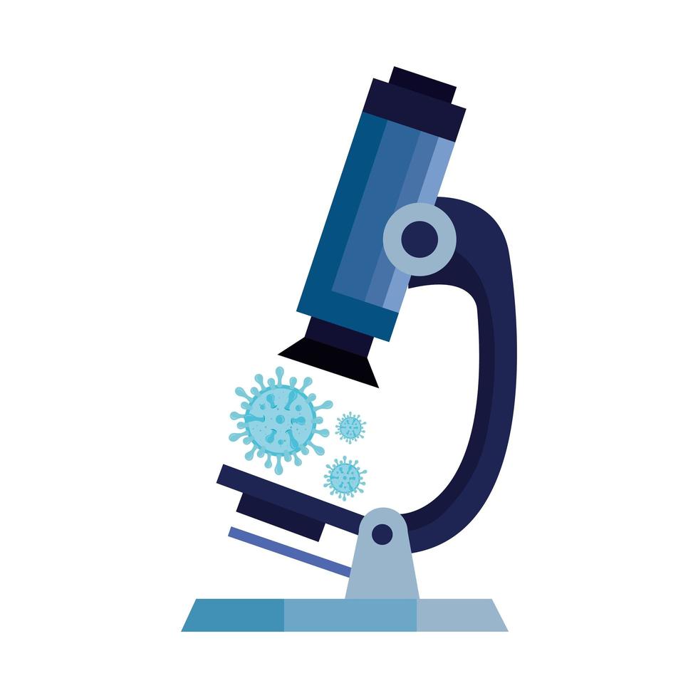microscopio con particelle covid 19 icona isolata vettore